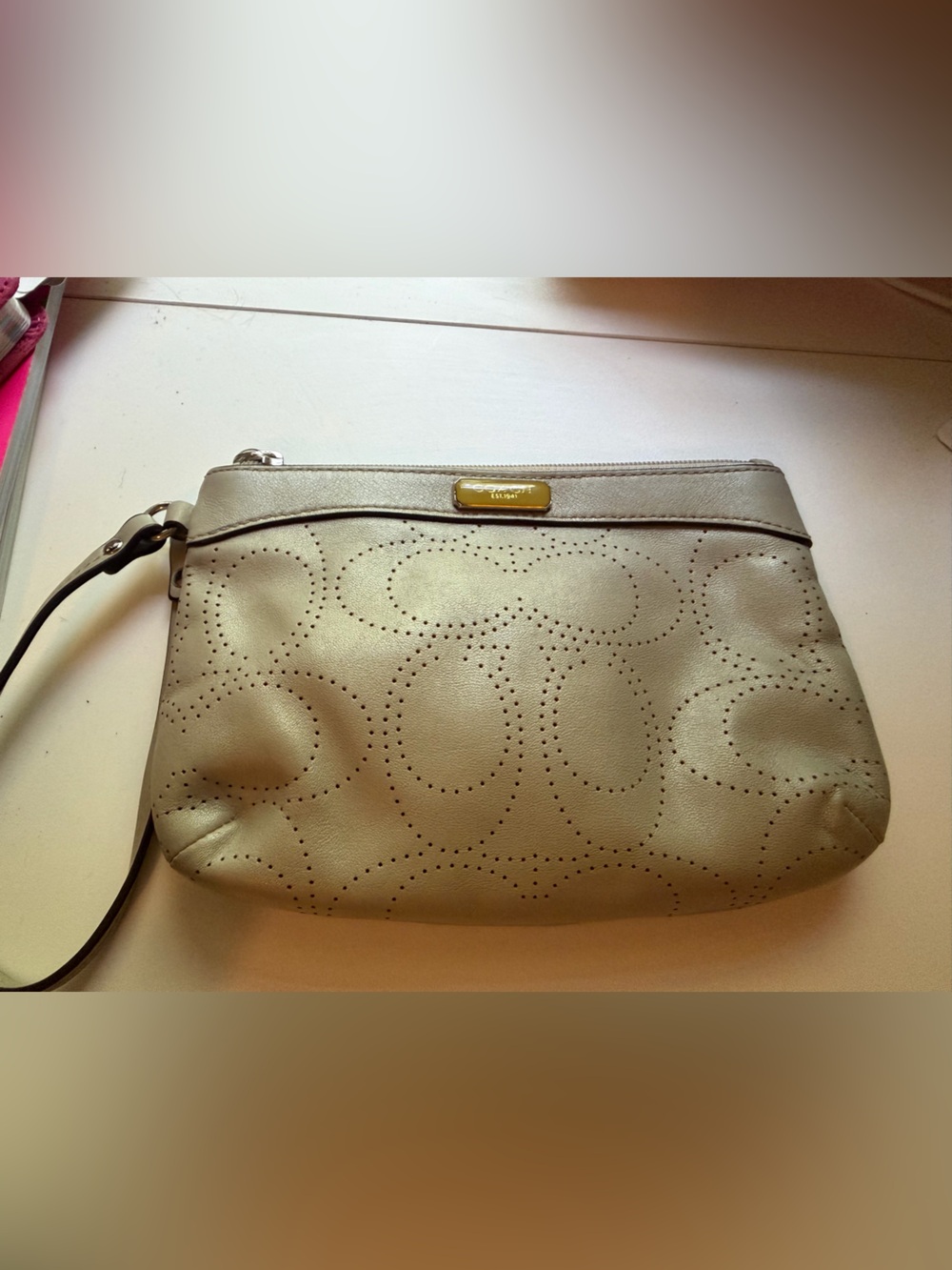 Coach Perforated Leather Wristlet